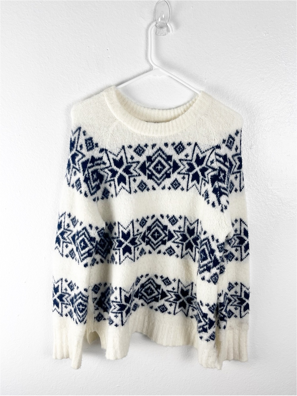 J. CREW Nordic Fair Isle Wool Blend Snowflake Sweater Size Large Boho Preppy